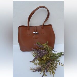 Longchamp Le Roseau Camel Brown Medium Leather Tote